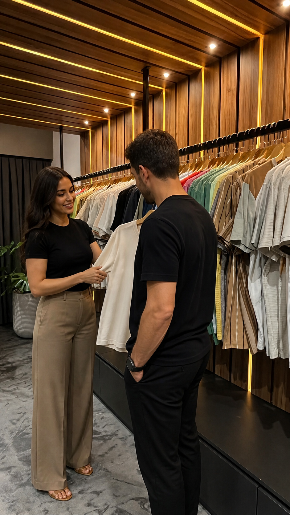 Atendimento em showroom da Gama Têxtil